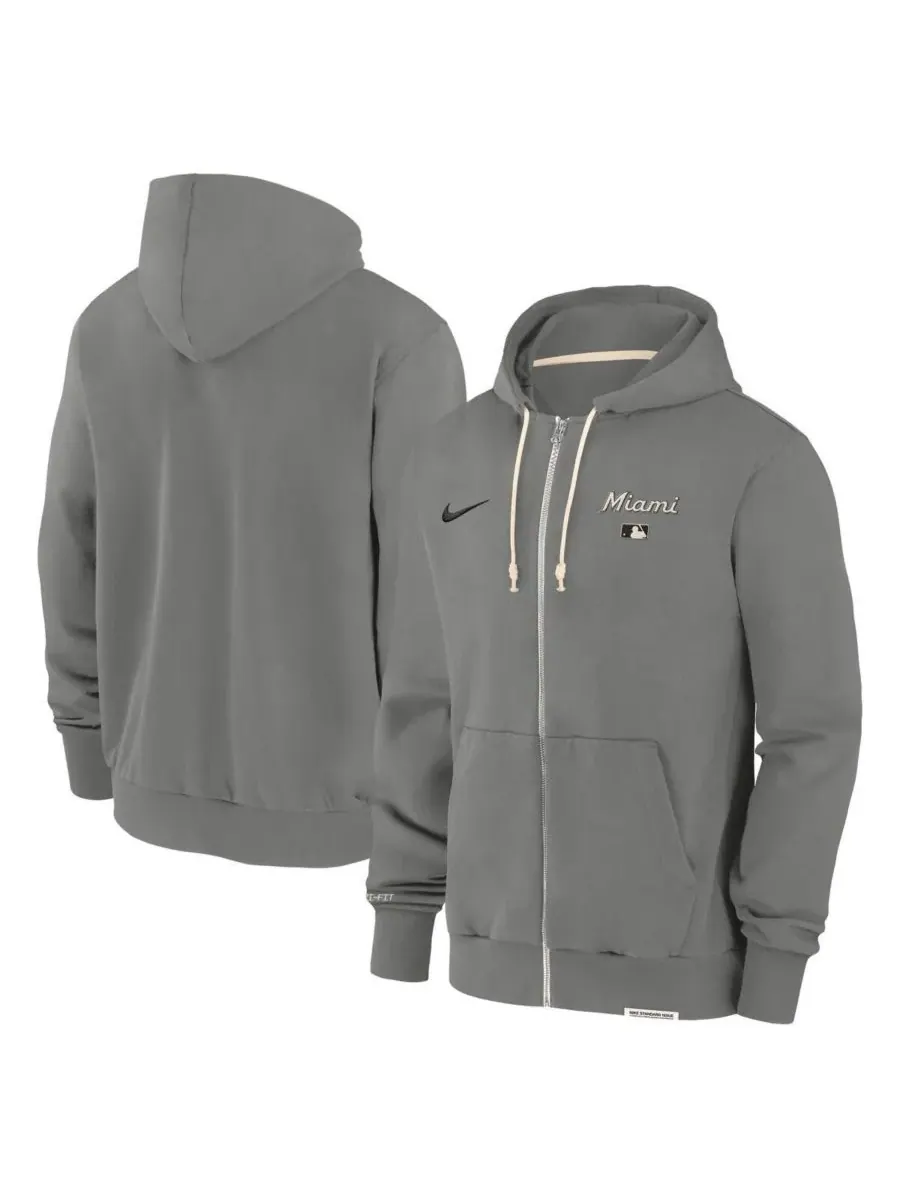 Nike Мужская толстовка на молнии с принтом «Майами Марлинс» из аутентичной коллекции — изображение 1 из 3, темно-серый