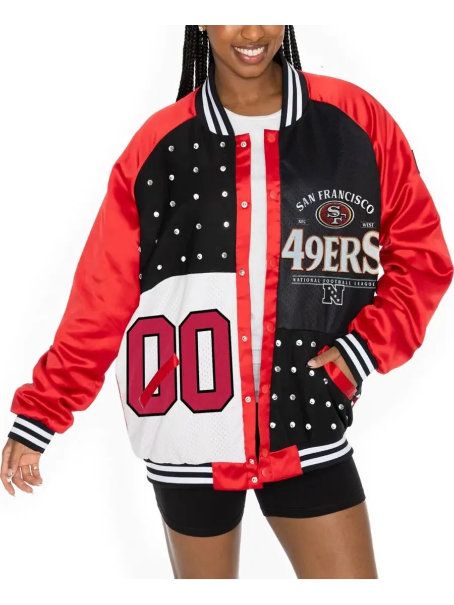 Gameday Couture Женская алая/черная куртка-бомбер San Francisco 49ers Oversized Hot Shot Rhinestone — изображение 1 из 5