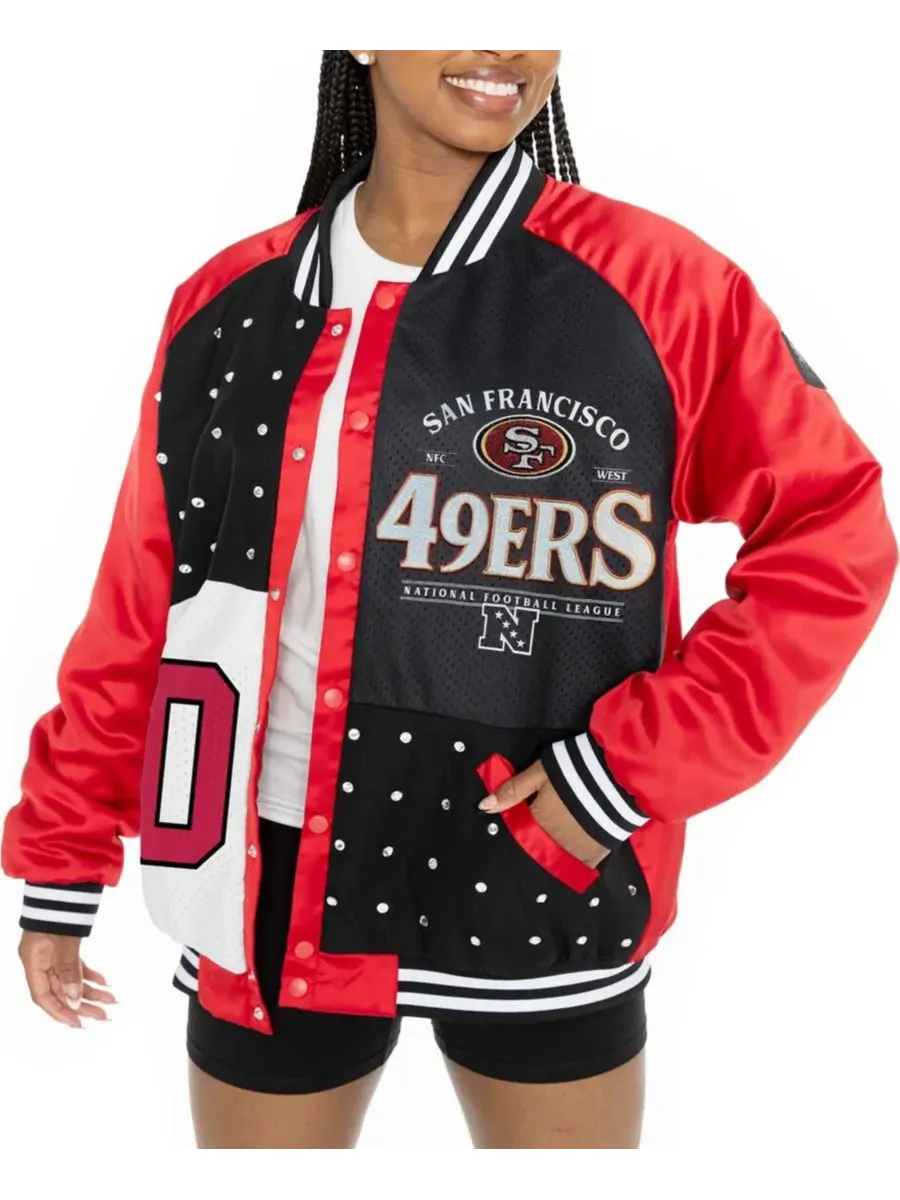 Gameday Couture Женская алая/черная куртка-бомбер San Francisco 49ers Oversized Hot Shot Rhinestone — изображение 2 из 5