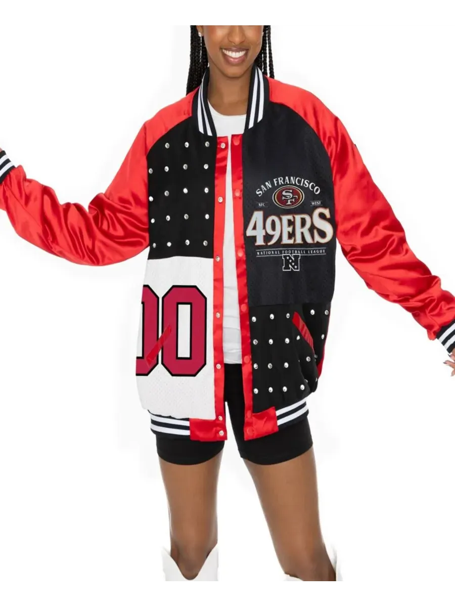 Gameday Couture Женская алая/черная куртка-бомбер San Francisco 49ers Oversized Hot Shot Rhinestone — изображение 4 из 5