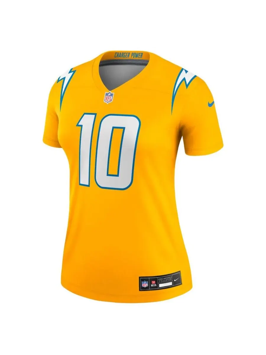 Nike Женская золотая футболка Justin Herbert Gold Los Angeles Chargers Alternate Charger Power — изображение 2 из 3, золото