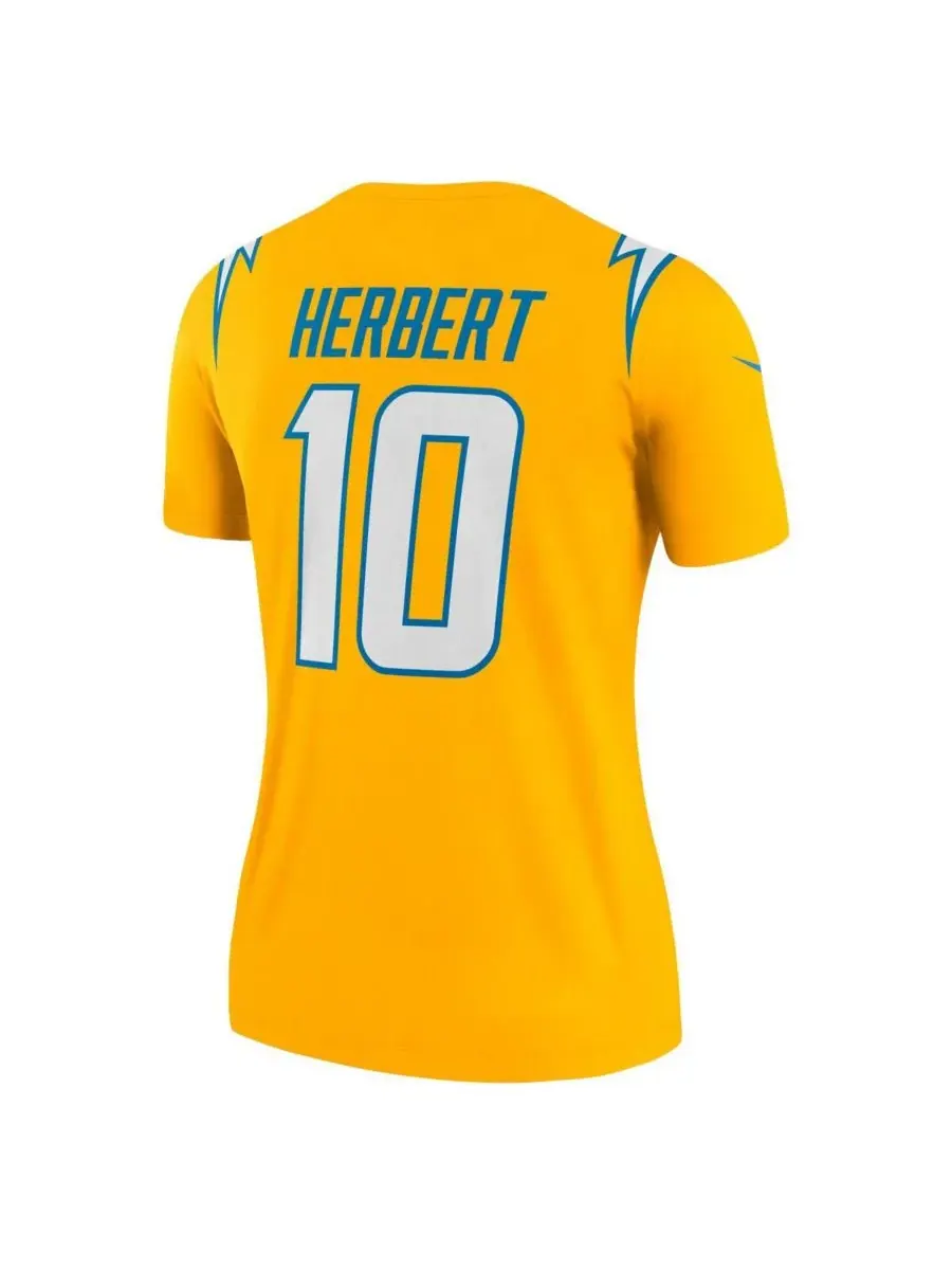 Nike Женская золотая футболка Justin Herbert Gold Los Angeles Chargers Alternate Charger Power — изображение 3 из 3, золото