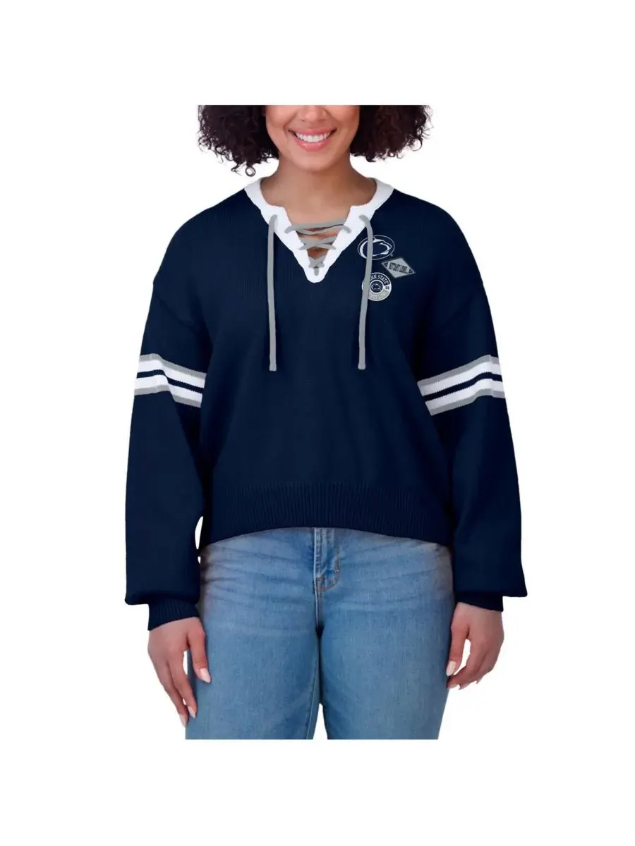 WEAR by Erin Andrews Женский темно-синий пуловер Penn State Nittany Lions на шнуровке — изображение 2 из 4