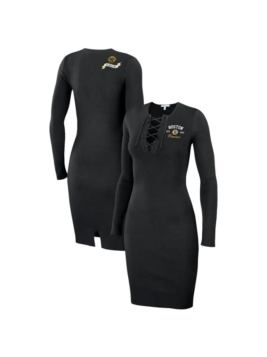 WEAR by Erin Andrews Женское черное платье Boston Bruins на шнуровке — изображение 1 из 3, черный