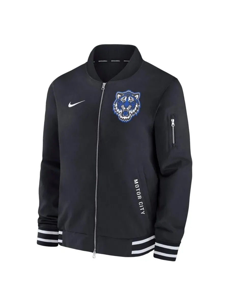 Мужская черная куртка-бомбер Detroit Tigers Authentic Collection City Connect на молнии Nike — изображение 2 из 3, черный