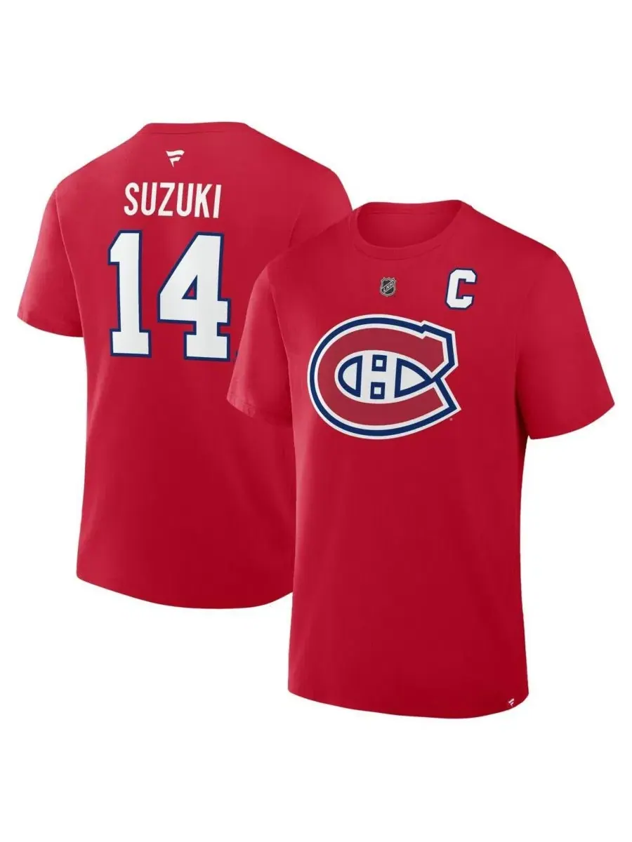 Мужская красная футболка Nick Suzuki Montreal Canadiens Authentic Stack с именем и номером игрока — изображение 1 из 3