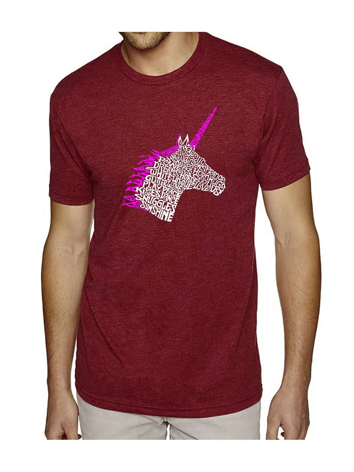 Мужская футболка premium word art - unicorn LA Pop Art — изображение 1 из 2, бордовый