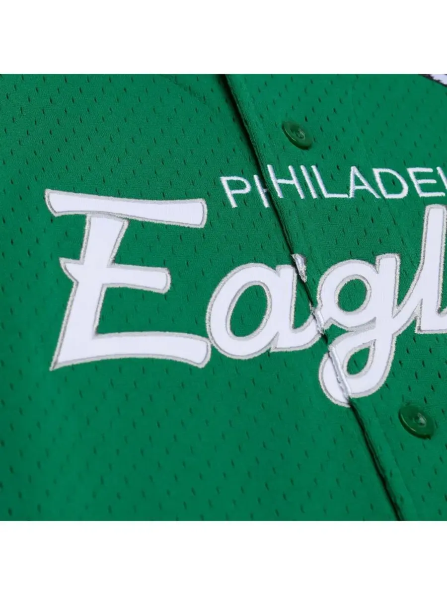 Мужская футболка Philadelphia Eagles Head Coach Mesh Full-Button Fashion Jersey ярко-зеленого цвета — изображение 3 из 4