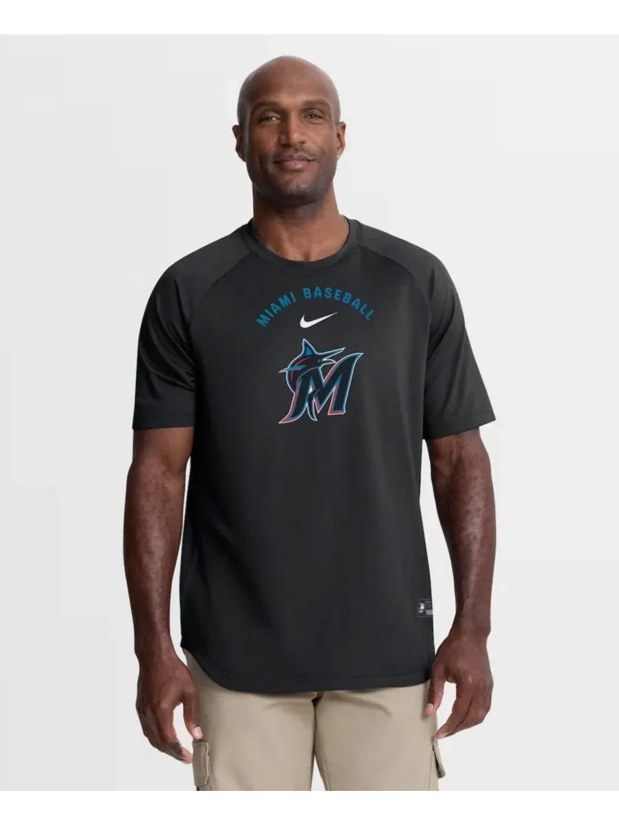 Футболка с регланом и технологией Dri-FIT Miami Marlins Nike — изображение 1 из 4, черный