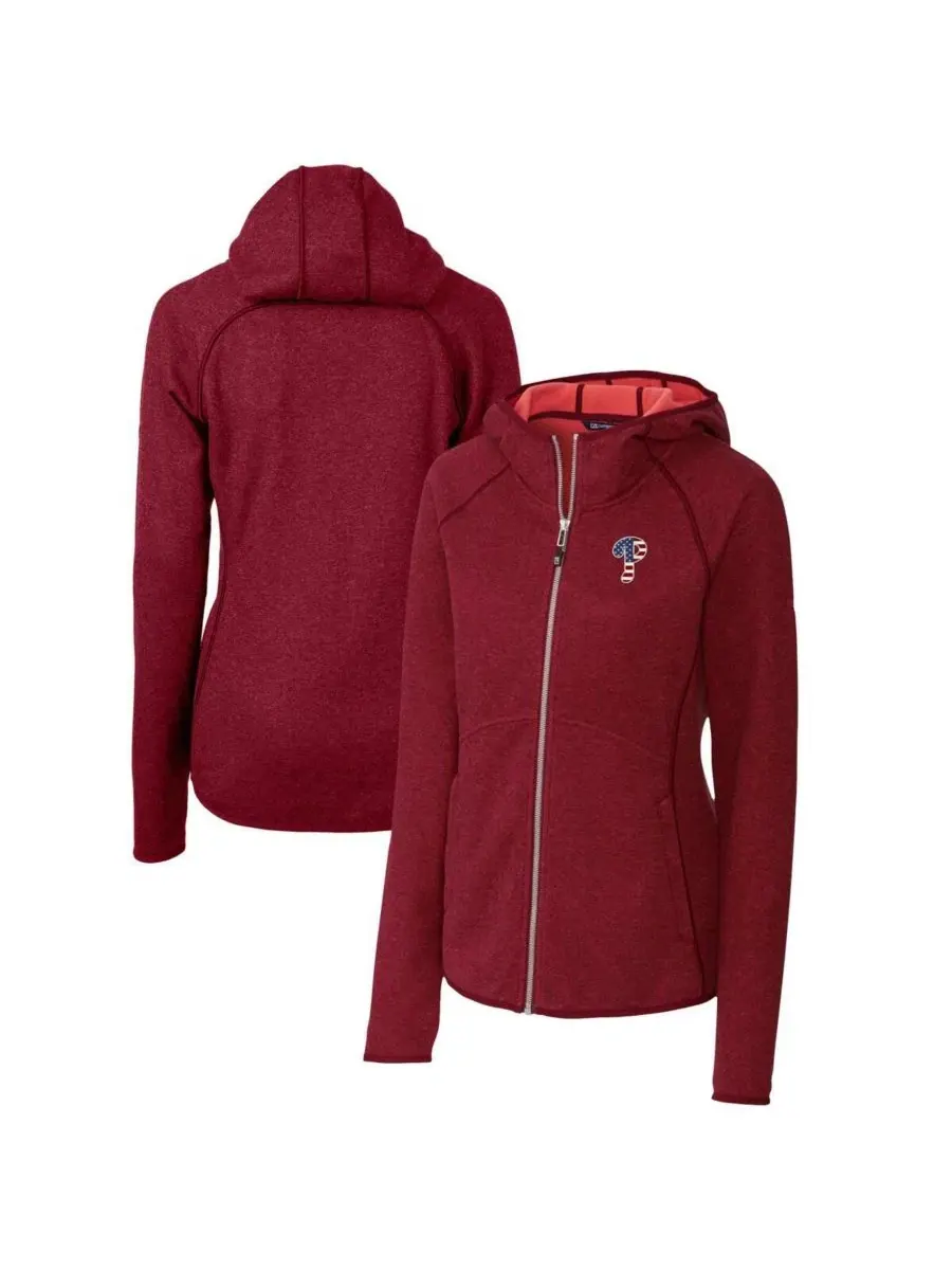 Худи с полной застежкой-молнией Americana Logo Mainsail Sweater-Knit Cutter & Buck — изображение 1 из 3, красный
