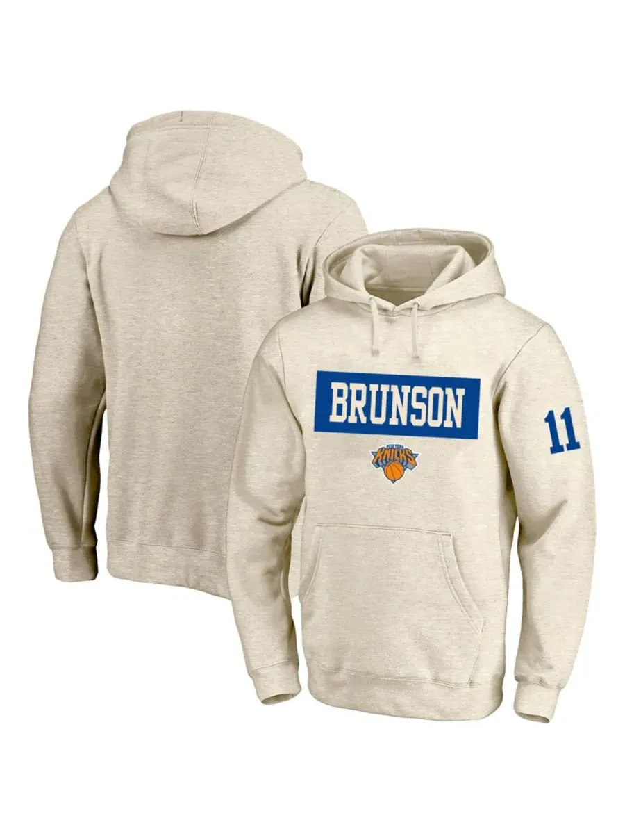 Худи с принтом Jalen Brunson Cream New York Knicks Big & Tall Name & Number Profile — бежевый