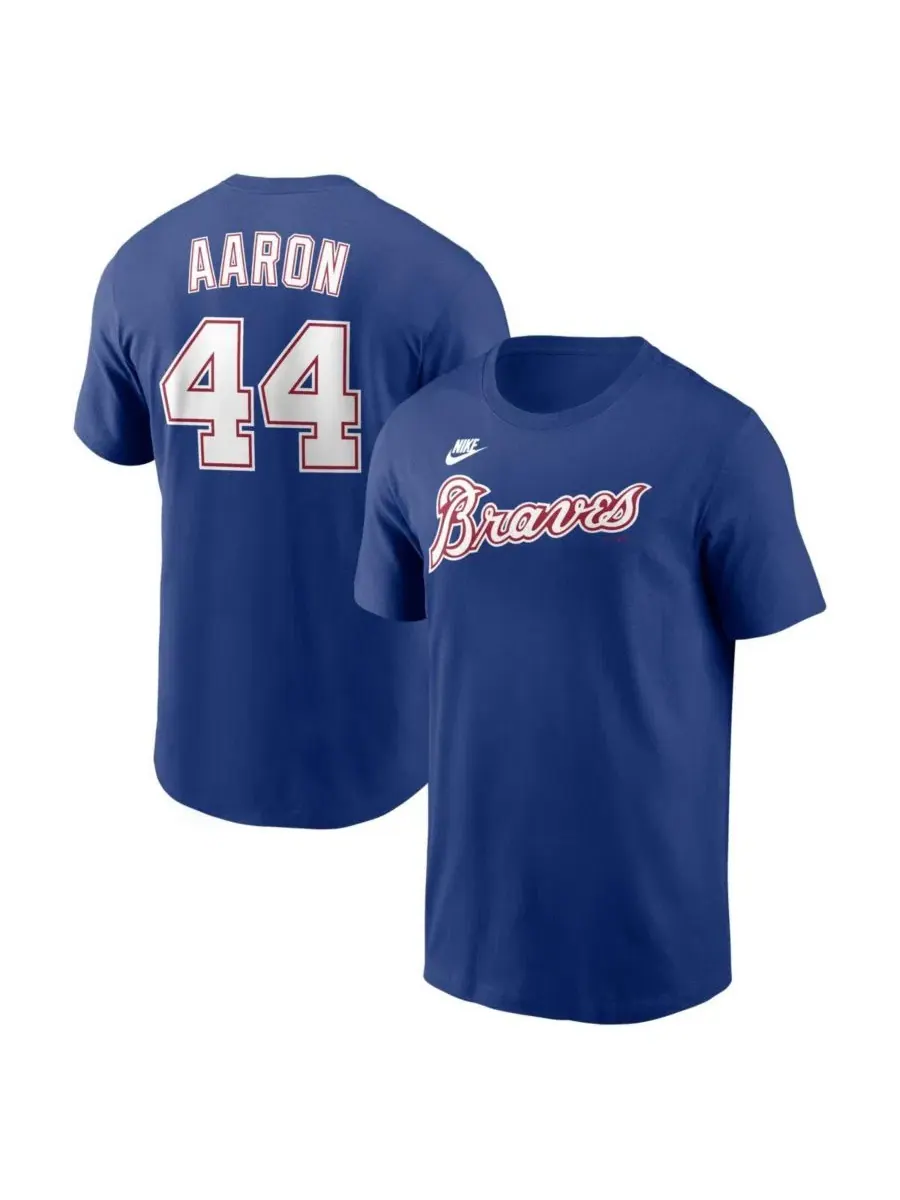 Футболка с принтом Hank Aaron Royal Atlanta Braves Cooperstown Collection Name & Number Nike — изображение 1 из 3