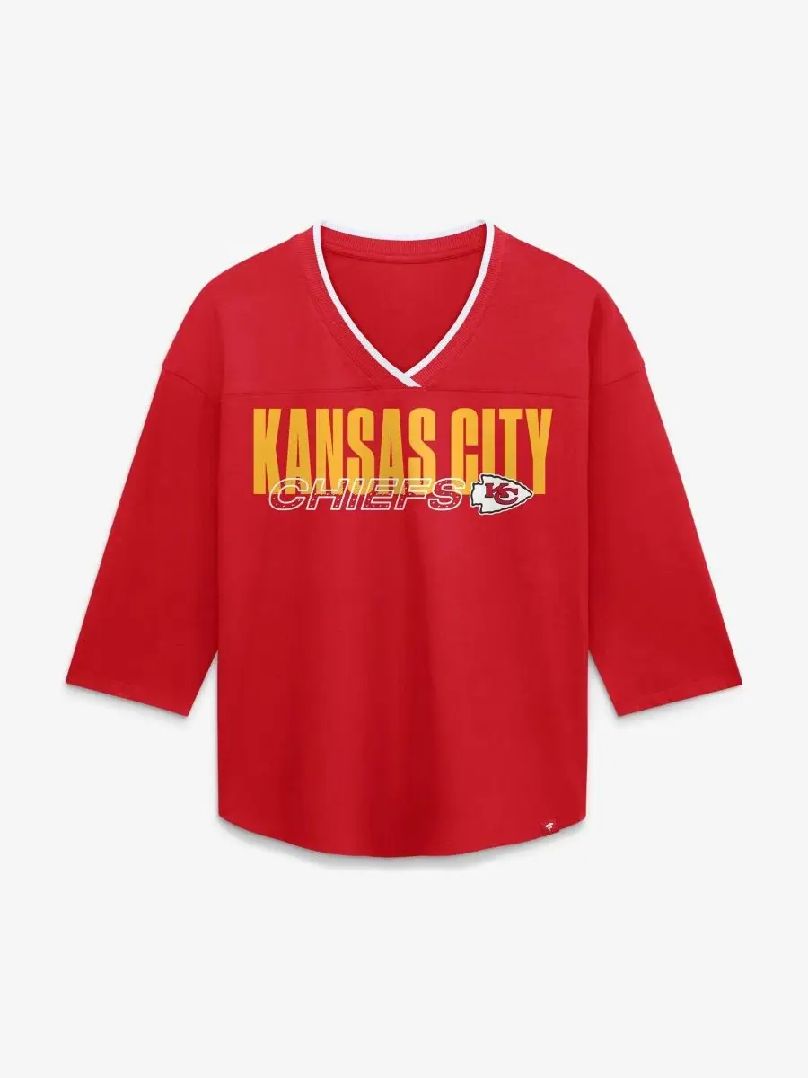 Футболка с V-образным вырезом и рукавом 3/4, с принтом, Kansas City Chiefs Fanatics — изображение 1 из 4, красный