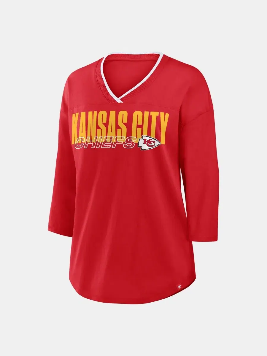 Футболка с V-образным вырезом и рукавом 3/4, с принтом, Kansas City Chiefs Fanatics — изображение 3 из 4, красный