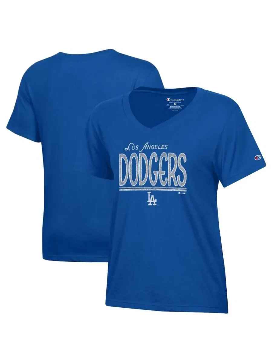 Футболка женская с V-образным вырезом с принтом Los Angeles Dodgers Champion — изображение 1 из 3, королевский