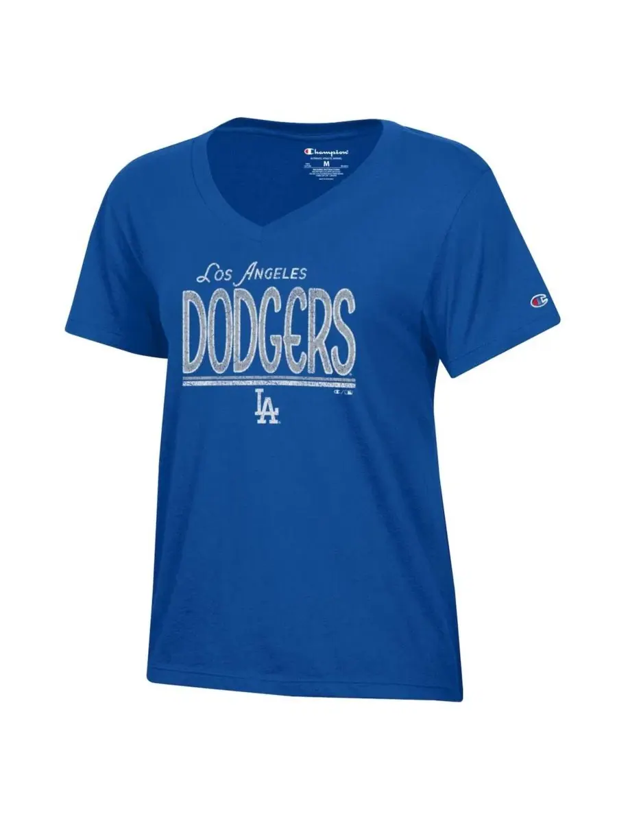 Футболка женская с V-образным вырезом с принтом Los Angeles Dodgers Champion — изображение 3 из 3, королевский