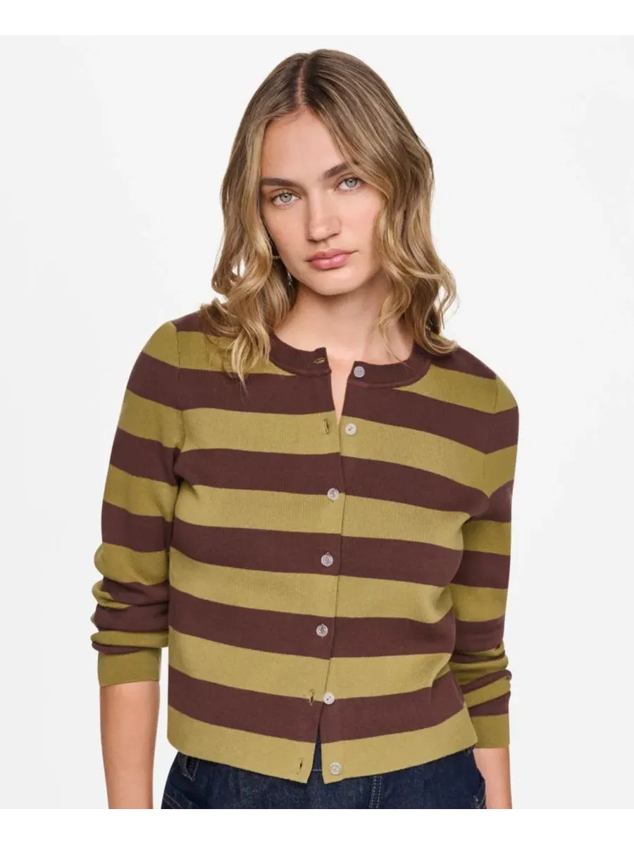 Кардиган женский с полосками из смесового хлопка Petite Striped Cotton-Blend Cardigan DKNY Jeans — изображение 1 из 6