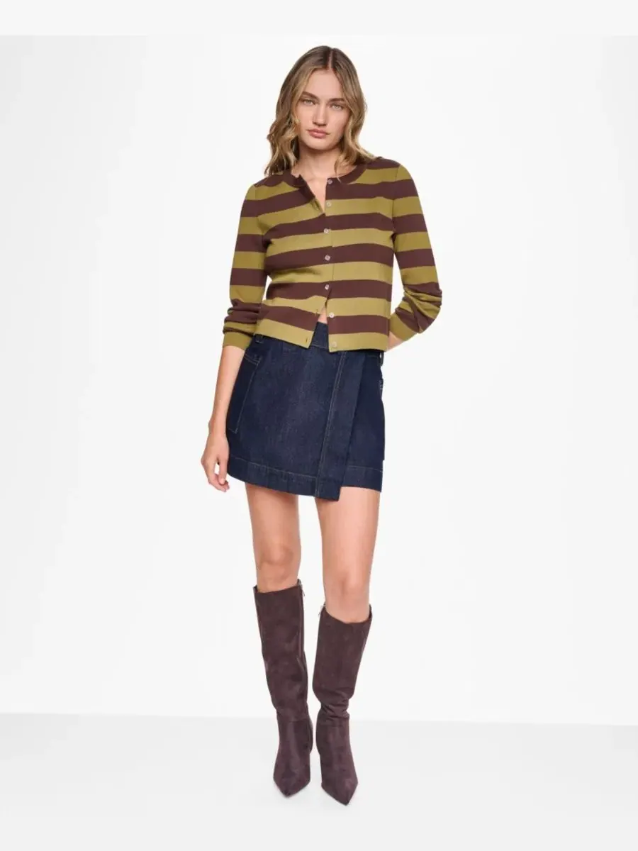 Кардиган женский с полосками из смесового хлопка Petite Striped Cotton-Blend Cardigan DKNY Jeans — изображение 2 из 6