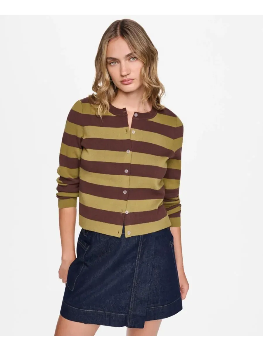 Кардиган женский с полосками из смесового хлопка Petite Striped Cotton-Blend Cardigan DKNY Jeans — изображение 4 из 6