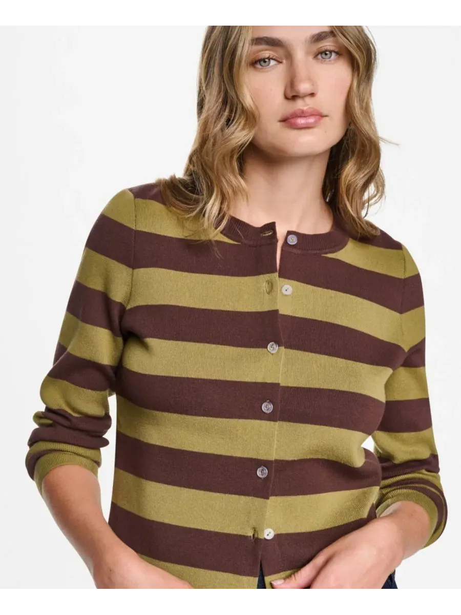 Кардиган женский с полосками из смесового хлопка Petite Striped Cotton-Blend Cardigan DKNY Jeans — изображение 6 из 6
