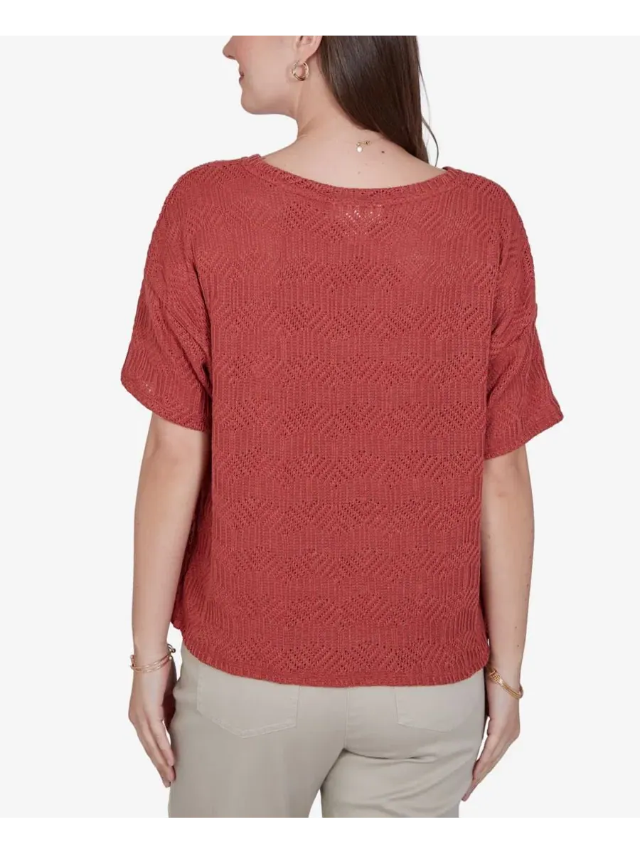 Топ с бриллиантовым узором Petite Crochet Diamond Textured Knit Ruby Rd., Terra Cotta — изображение 5 из 5