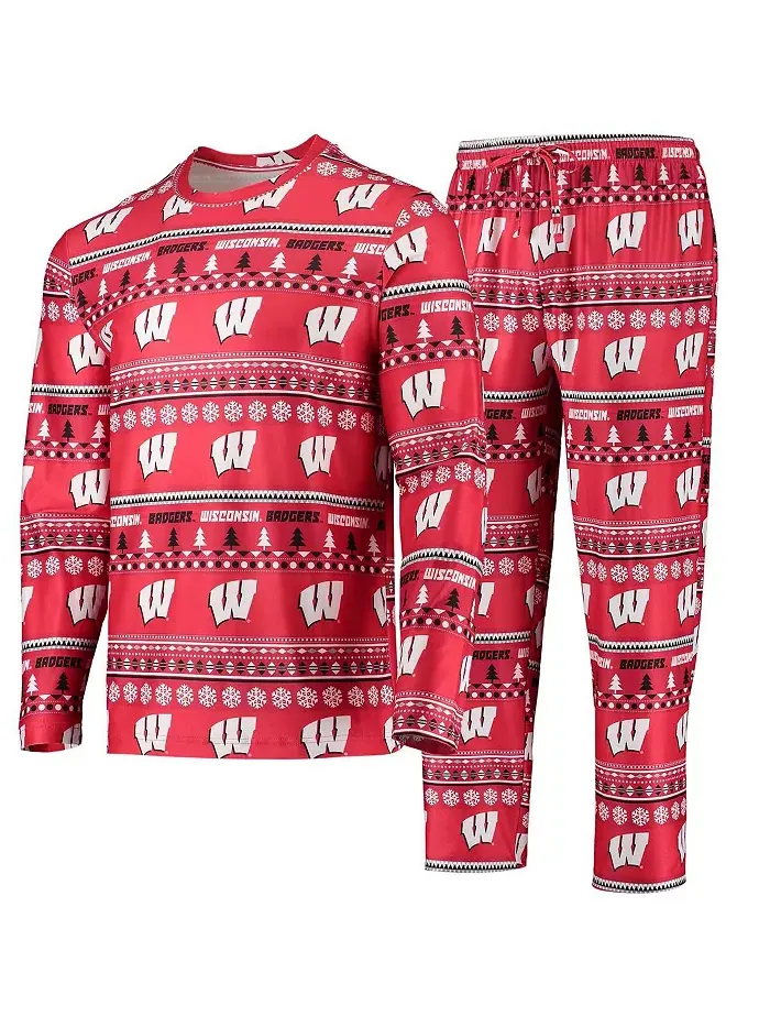 Мужской комплект для сна с длинным рукавом и брюками Red Wisconsin Badgers Ugly Sweater Concepts — изображение 2 из 5