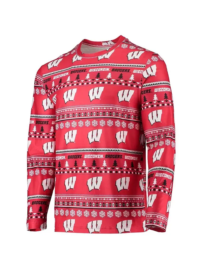 Мужской комплект для сна с длинным рукавом и брюками Red Wisconsin Badgers Ugly Sweater Concepts — изображение 3 из 5