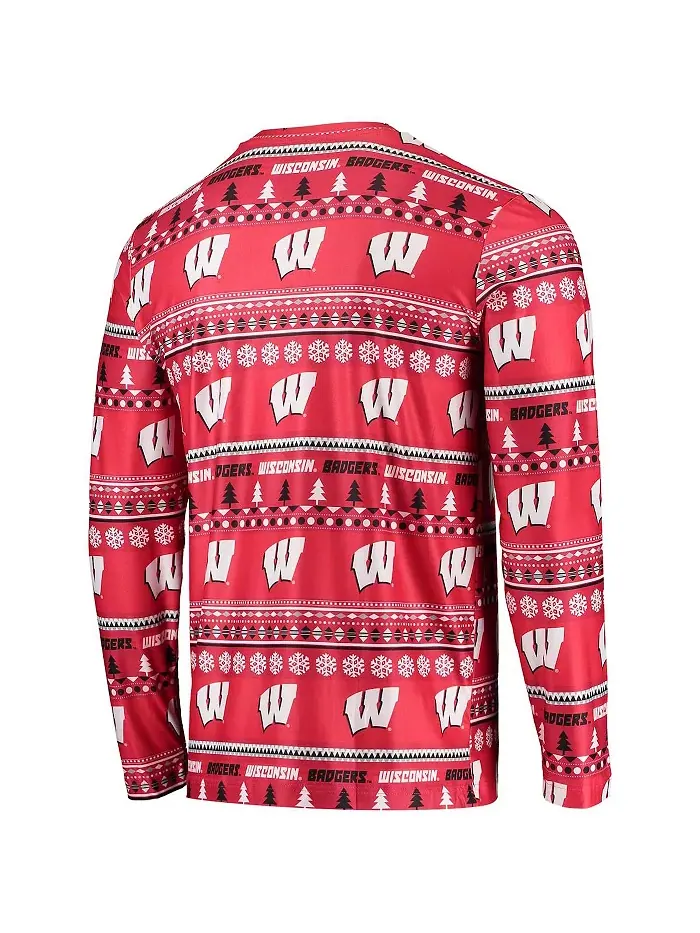 Мужской комплект для сна с длинным рукавом и брюками Red Wisconsin Badgers Ugly Sweater Concepts — изображение 4 из 5