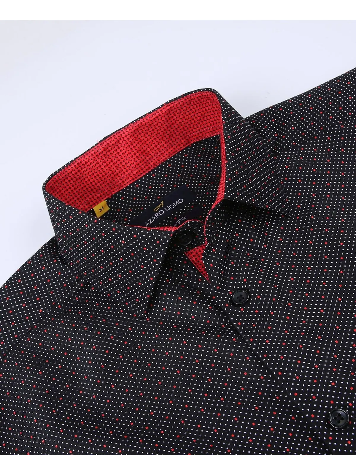 Мужская классическая рубашка slim fit business в морском стиле на пуговицах Azaro Uomo — изображение 2 из 5, черный