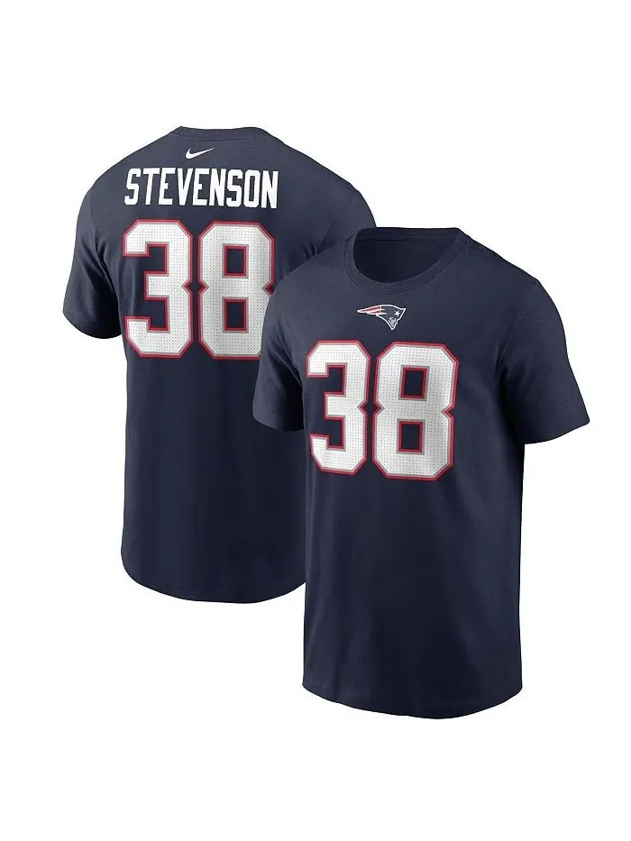 Мужская футболка Rhamondre Stevenson Navy New England Patriots с именем и номером игрока Nike — изображение 1 из 3