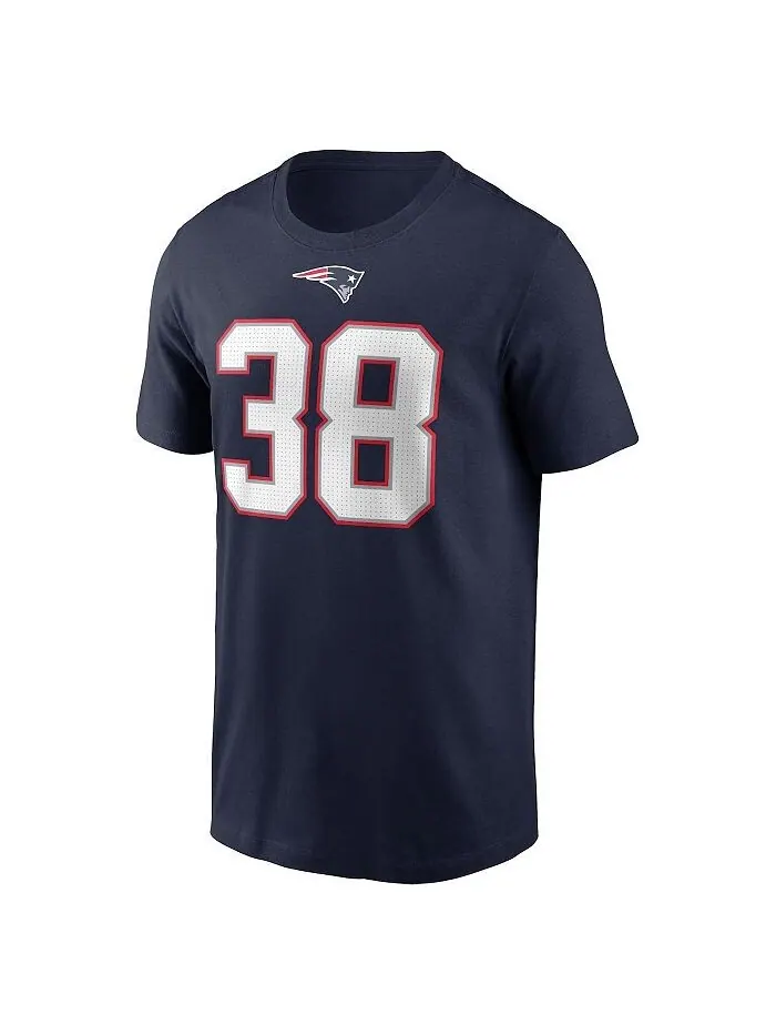 Мужская футболка Rhamondre Stevenson Navy New England Patriots с именем и номером игрока Nike — изображение 3 из 3