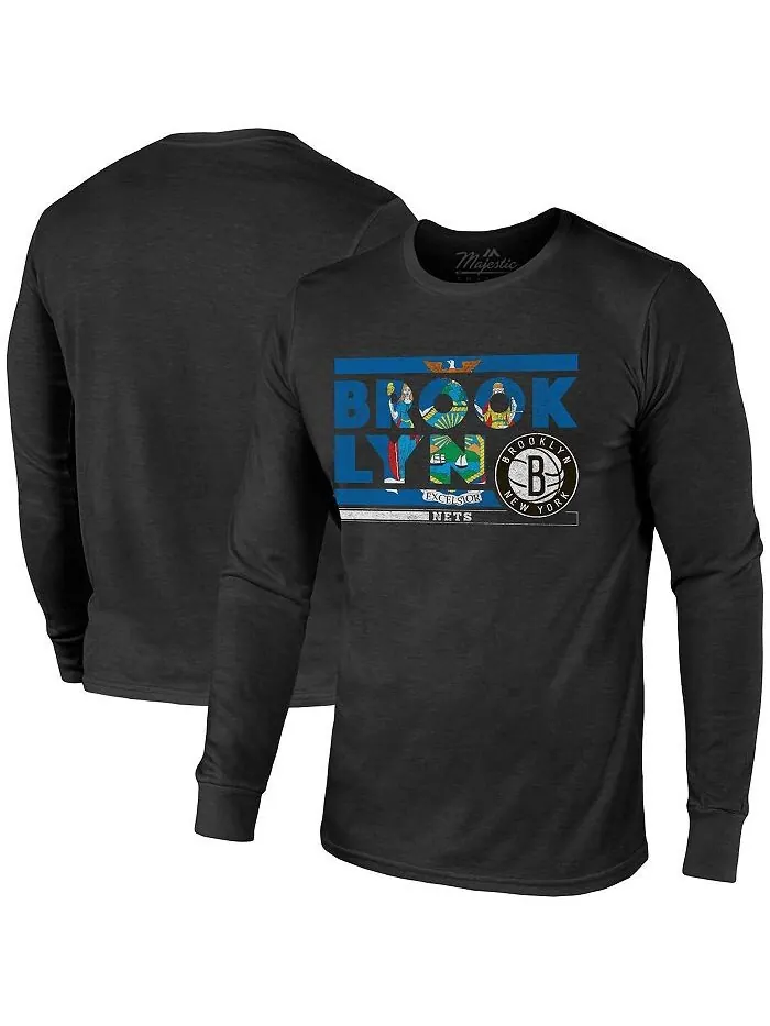 Мужская черная футболка с длинными рукавами Brooklyn Nets City and State Tri-Blend Majestic — черный