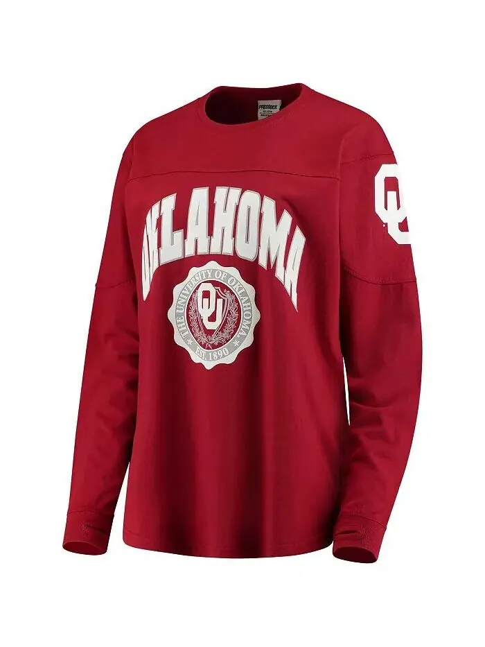 Женская малиновая футболка с длинным рукавом Oklahoma Earlys Edith Pressbox — изображение 2 из 3
