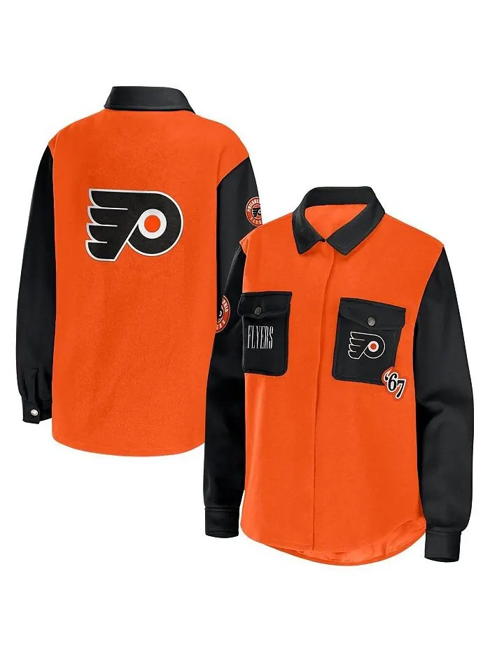Женская оранжево-черная куртка-рубашка на пуговицах Philadelphia Flyers с цветными блоками WEAR by — изображение 1 из 3