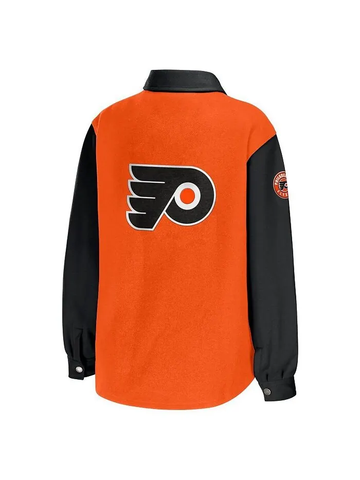 Женская оранжево-черная куртка-рубашка на пуговицах Philadelphia Flyers с цветными блоками WEAR by — изображение 2 из 3