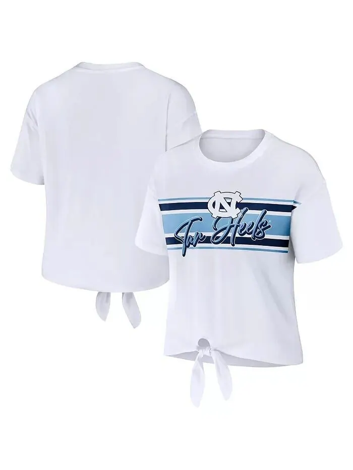 Женская белая укороченная футболка North Carolina Tar Heels в полоску спереди с узлом Wear By Erin