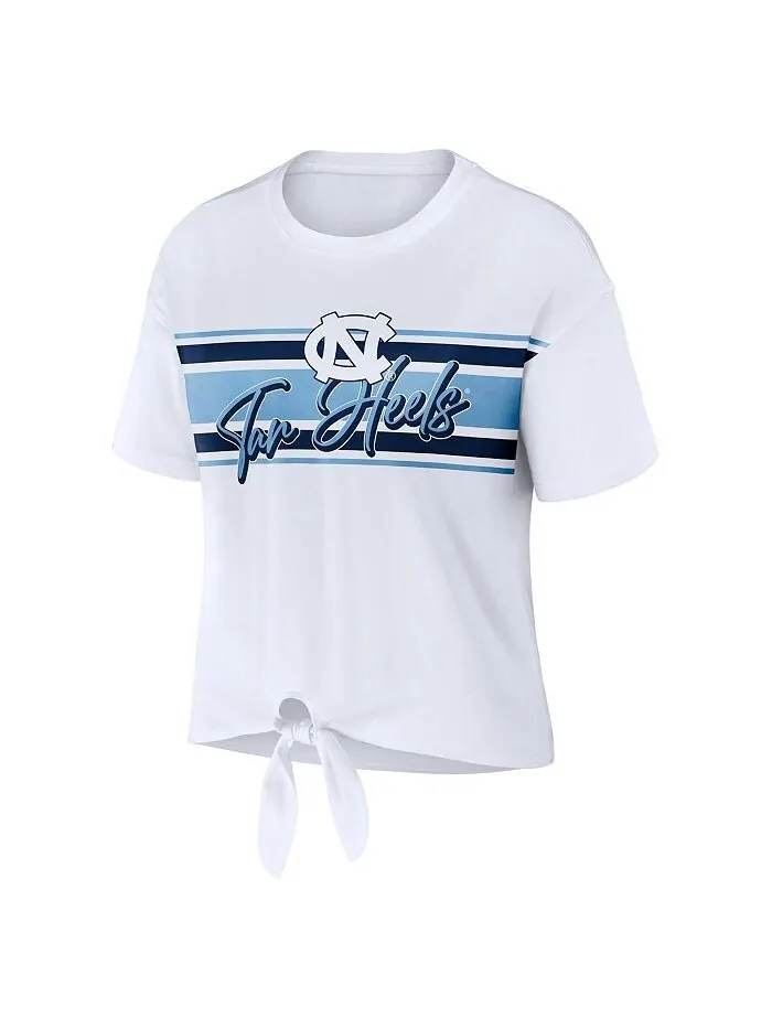 Женская белая укороченная футболка North Carolina Tar Heels в полоску спереди с узлом WEAR by Erin — изображение 2 из 3