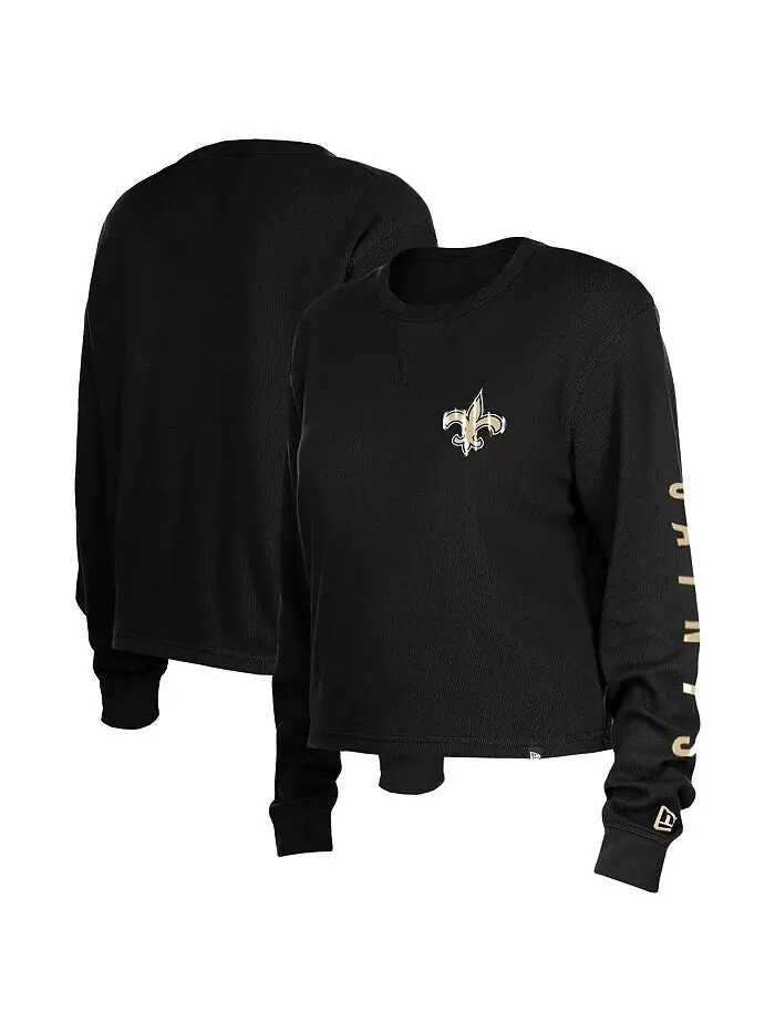 Черная женская термоукороченная футболка с длинным рукавом New Orleans Saints New Era