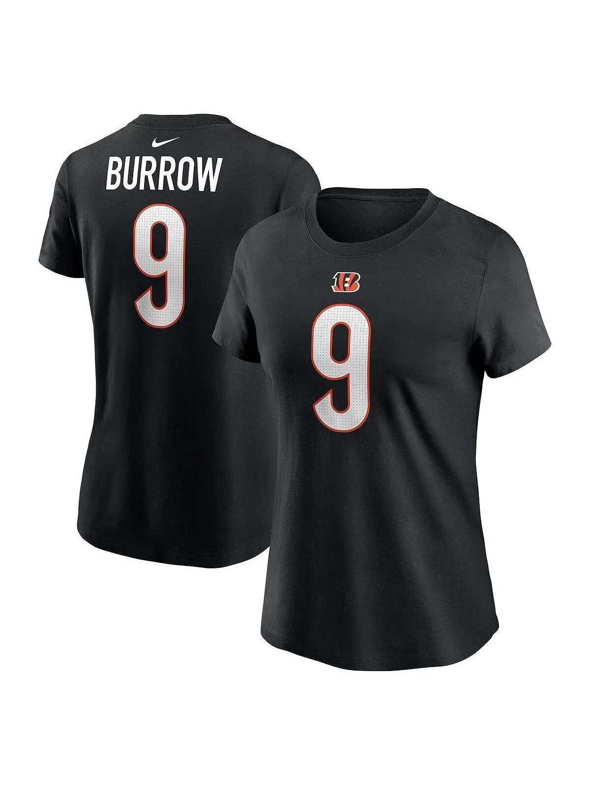 Женская черная футболка с именем и номером игрока команды Cincinnati Bengals Joe Burrow Nike — изображение 1 из 3, черный