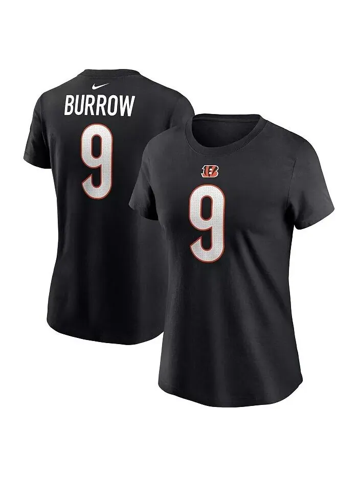 Женская черная футболка с именем и номером игрока команды Cincinnati Bengals Joe Burrow Nike — изображение 1 из 3