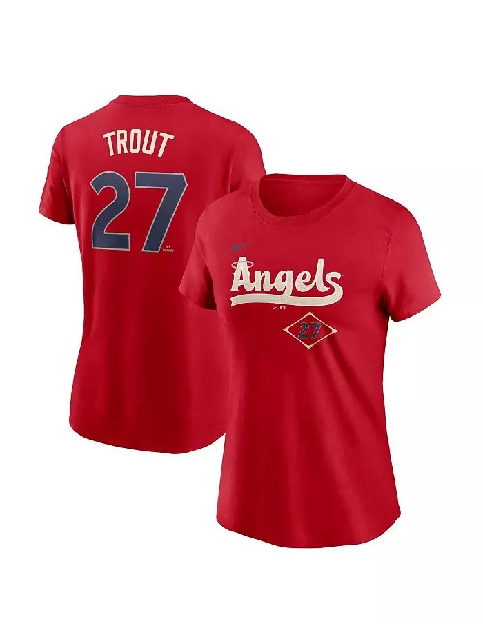 Женская футболка Майка Траута Red Los Angeles Angels 2024 City Connect Fuse с именем игрока и — изображение 1 из 3