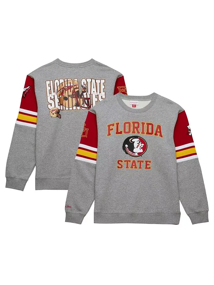 Мужская серая меланжевая толстовка Florida State Seminoles Throwback Allover 4.0 с капюшоном — изображение 1 из 4