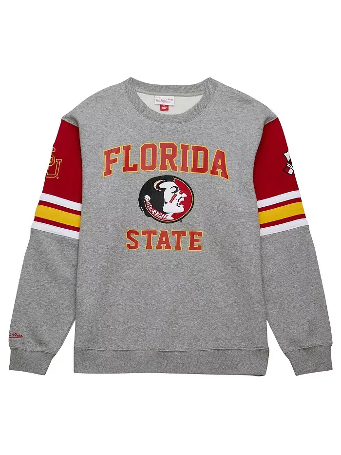 Мужская серая меланжевая толстовка Florida State Seminoles Throwback Allover 4.0 с капюшоном — изображение 2 из 4
