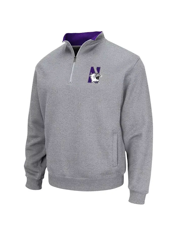 Мужская серая толстовка Northwestern Wildcats Tortugas Team Logo с застежкой-молнией на четверть — изображение 2 из 3
