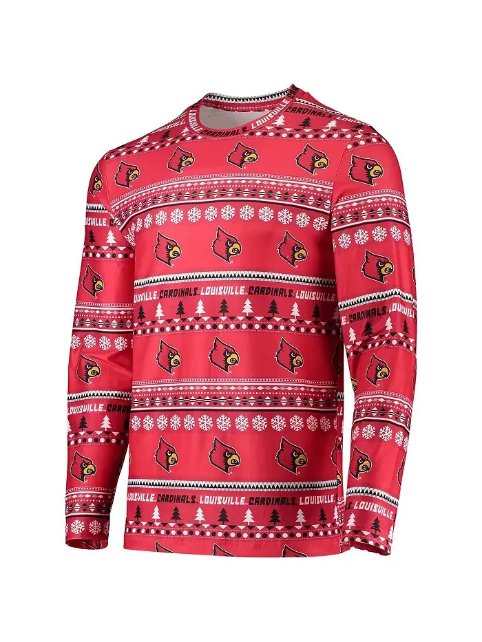 Мужской красный комплект для сна Louisville Cardinals с длинным рукавом и брюками "Ugly Sweater" — изображение 2 из 4
