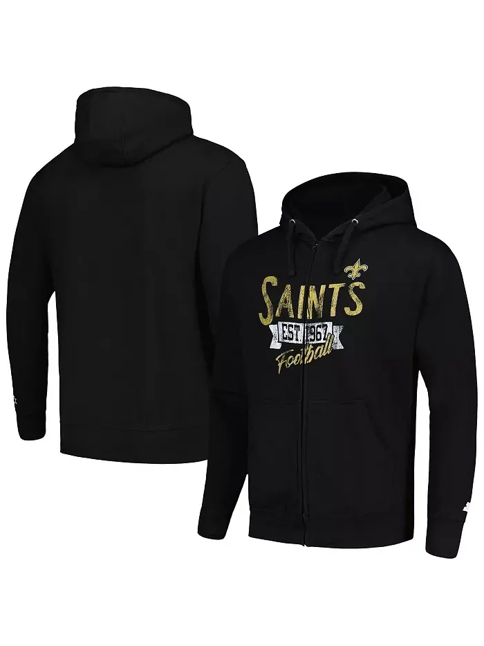 Мужская черная худи New Orleans Saints Domestic Post Season на молнии Starter — изображение 1 из 3