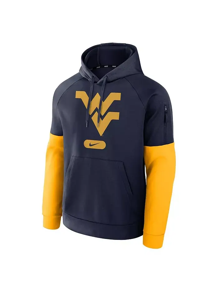 Мужская синяя толстовка с капюшоном West Virginia Mountaineers для тренировок Nike — изображение 2 из 3