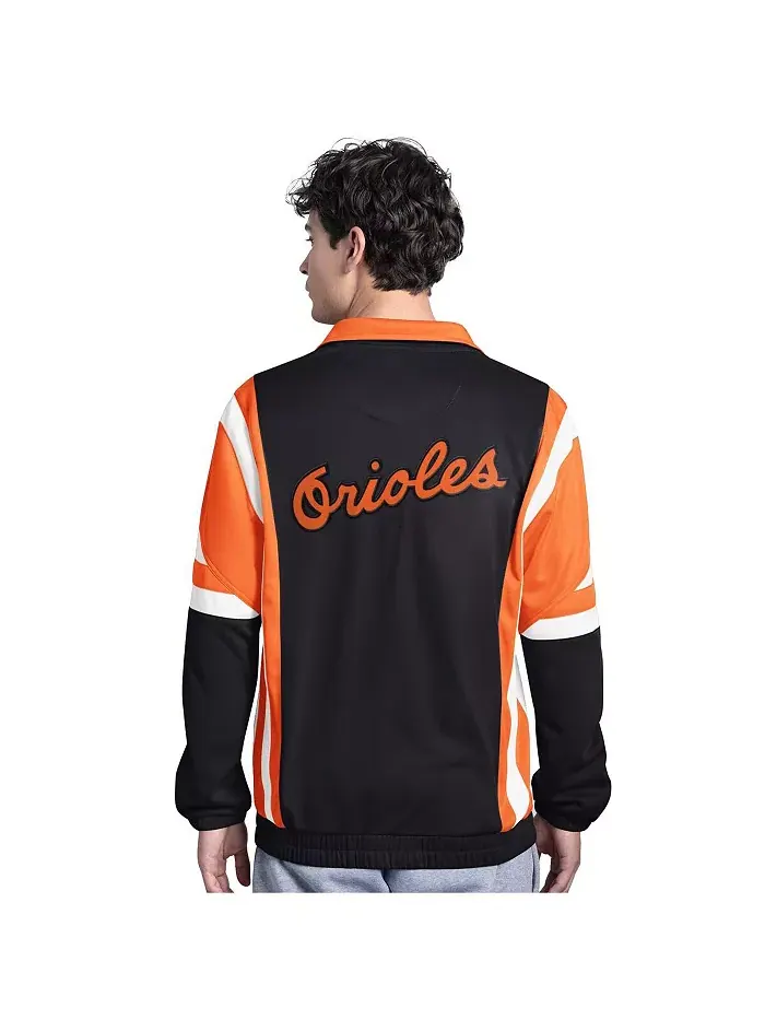 Мужская черно-оранжевая бейсбольная куртка Baltimore Orioles Contender Tricot на молнии Starter — изображение 2 из 2