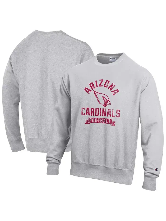 Мужской свитшот Heather Gray Arizona Cardinals Reverse Weave Fleece Pullover Champion