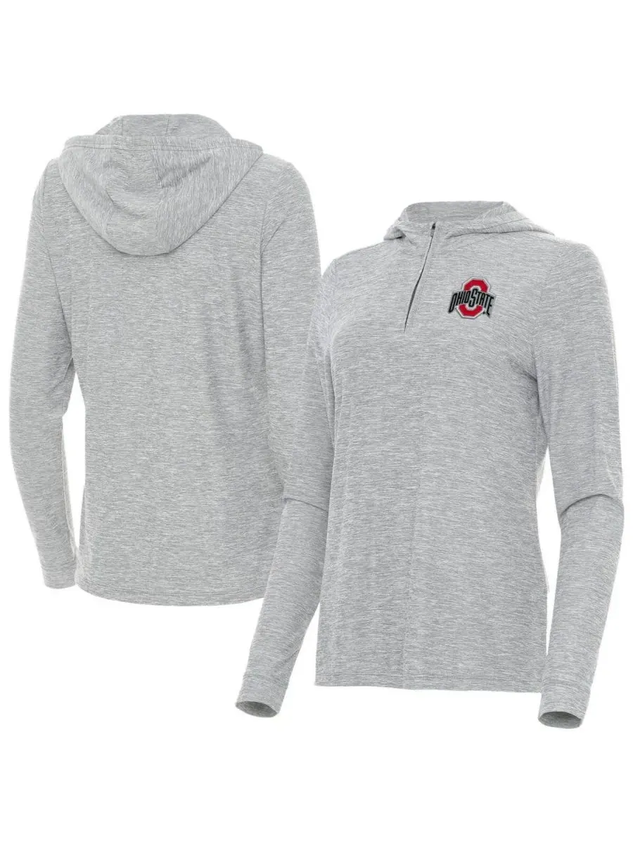 Antigua Женская толстовка на молнии Heather Gray Ohio State Buckeyes Daybreak Quarter-Zip Hoodie — изображение 1 из 3, серый